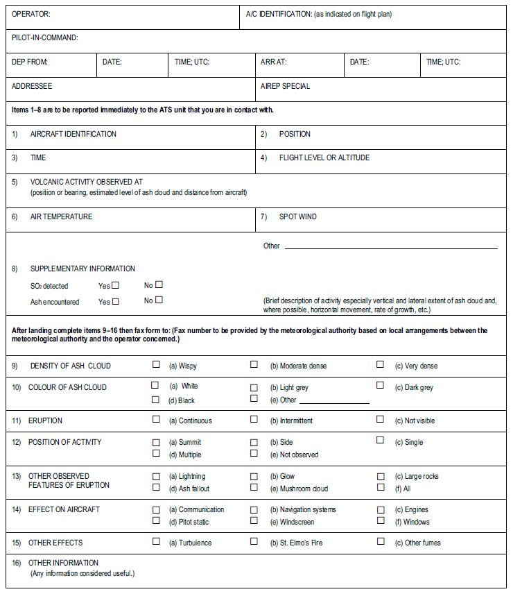 A picture of the Volcanic Activity Reporting Form (VAR).